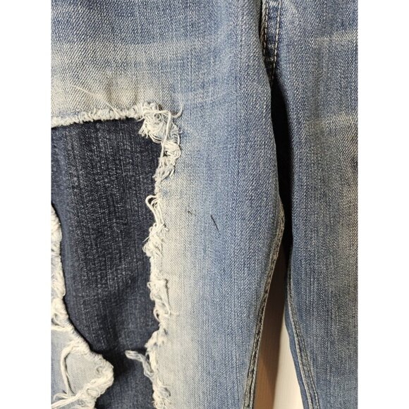 Decibel Distressed And Patches Straight Leg Mens Blue Jeans Size 34x32 - Picture 6 of 10